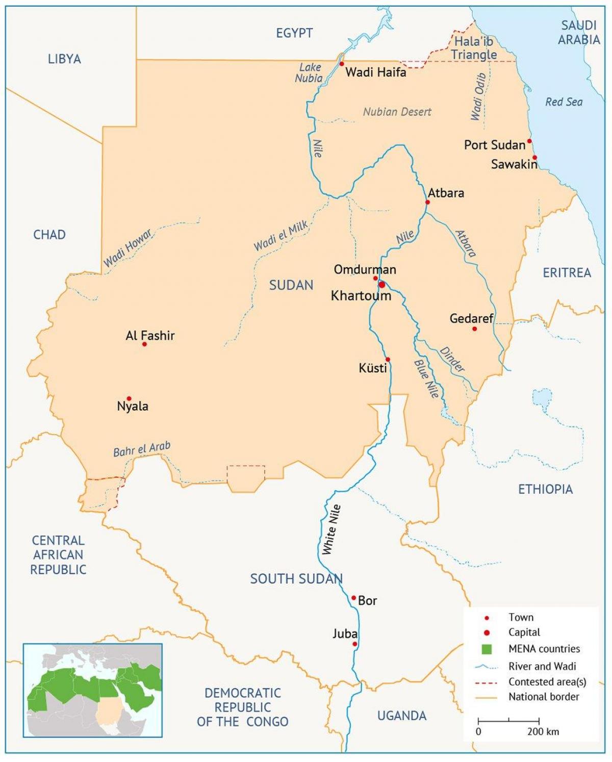 Mapa de Sudán río