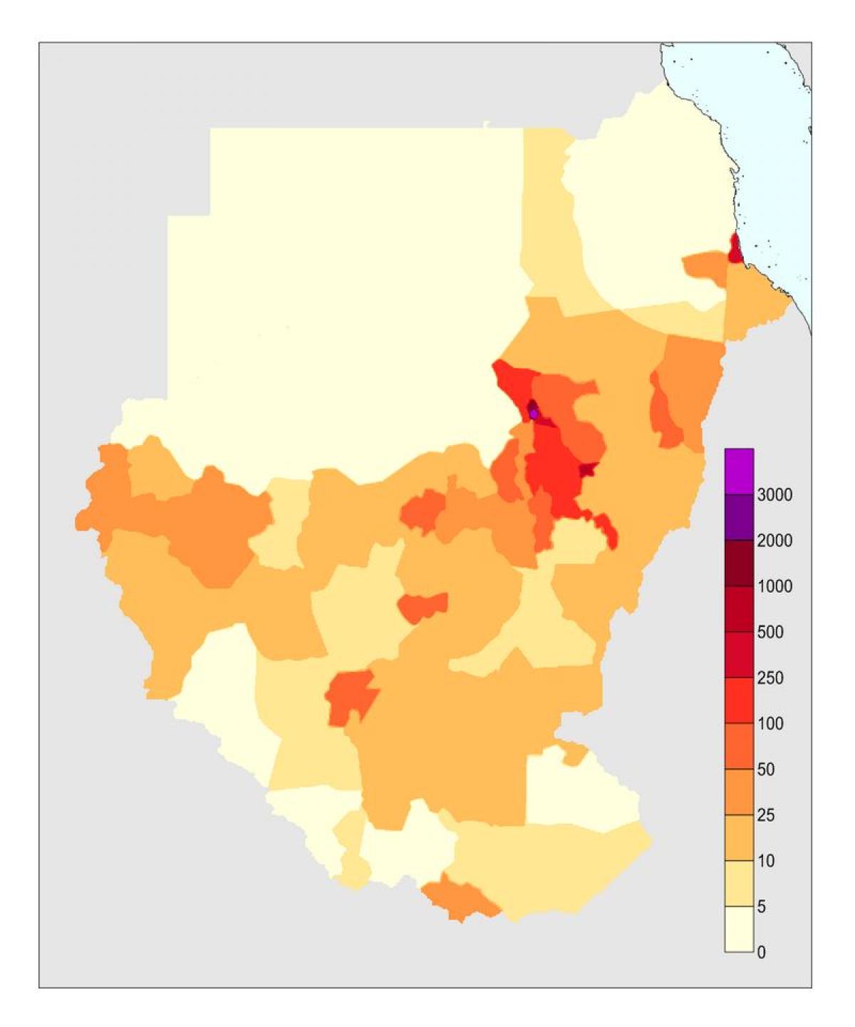 Mapa de Sudán poboación