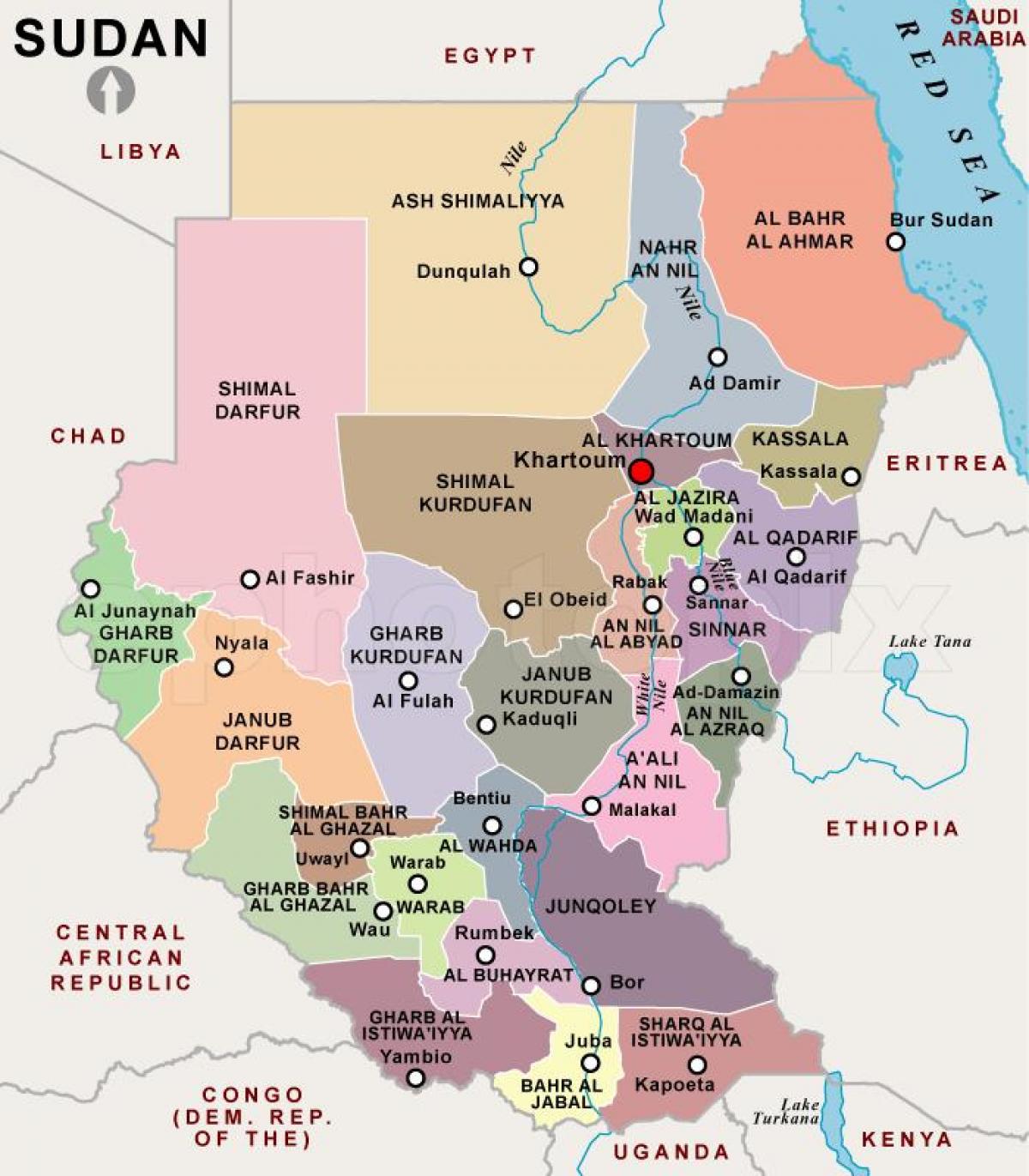 Mapa de Sudán rexións