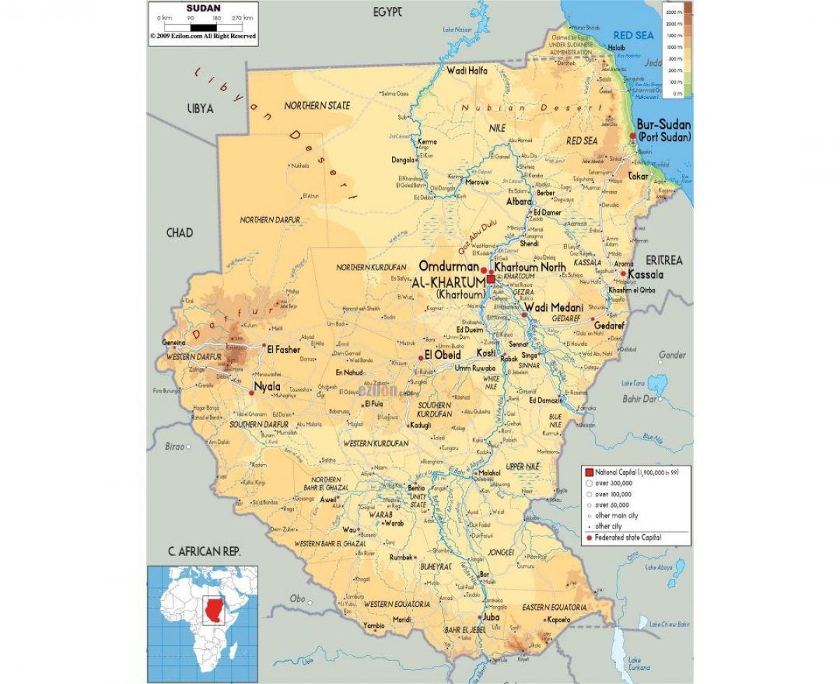 Mapa de Sudán estradas