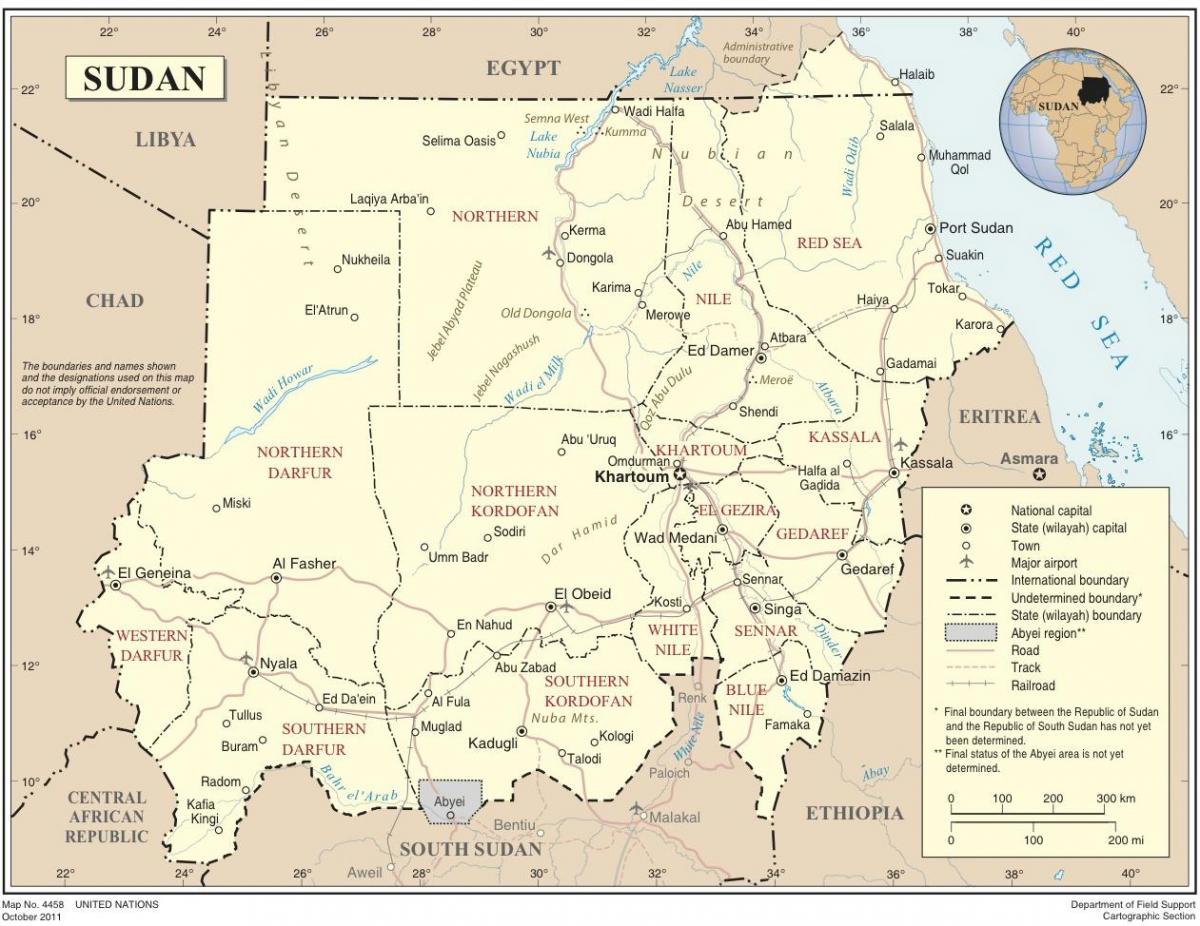 Mapa de Sudán unidos