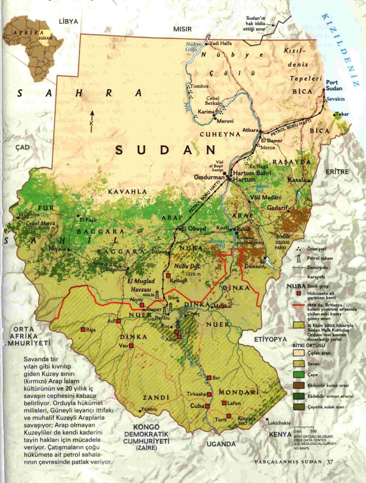 Mapa de Sudán xeografía